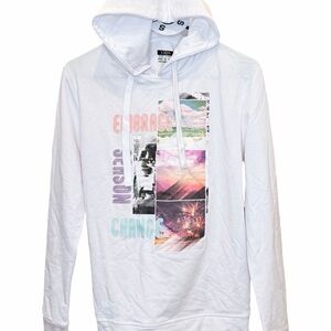 Unbranded White Graphic Pullover Hoodie with Pastel Photo Panel